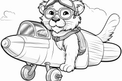 a lion mascot flying in a biwing airplane wearing aviation goggles