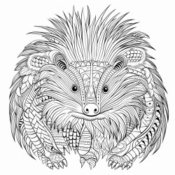 a sunda porcupine with intricate pattern inside of it no color no shading medium line