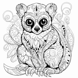 a java slow loris with amidst vibrant patterns inside of it no color no shading medium line coloring book