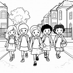 children on their way to school in the uk