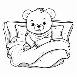 cartoon teddy in bed cozy playful theme