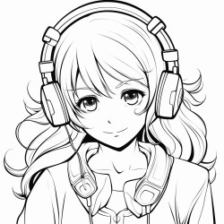 teen girl  with headphones and cute top