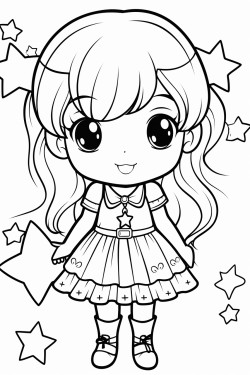 chibi cartoon character super cute holding stars and hearts