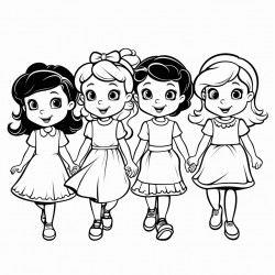 4 girls walking back holding hands