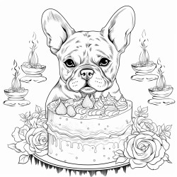 funny french bulldog with cake