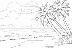 niuean beach with coconut trees and sun