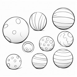6 drawing of different sizes of balls