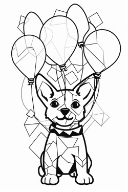 balloon dog with large triangles connected filling the background