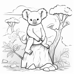 cute koala sitting on a eucalyptus tree with ayers rock in the back