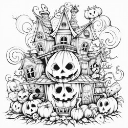 a haunted house with clowns pumpkins