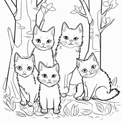 5 cats in the woods
