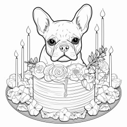 funny french bulldog with cake