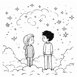 a night filled with stars and a couple is looking up at the sky
