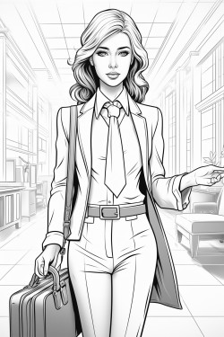 business girl without a face in a business suit carries a briefcase holds documents in her hand