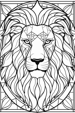 geometric stained glass lion with big mane
