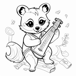 a red panda playing the instrument an erhu