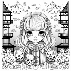 kawai style hallowen illustration