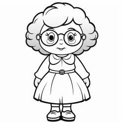 70 year old grandmother with a heavy build wearing a dress long curly hair with bangs without eye glasses