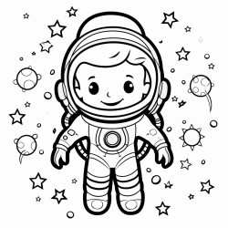 a cute astronaut floating in space surrounded by twinkling stars
