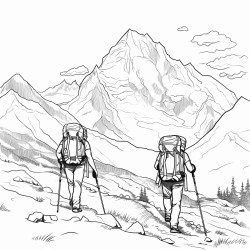people carrying large backpacks and guns walking in alaska towards a mountain in the background