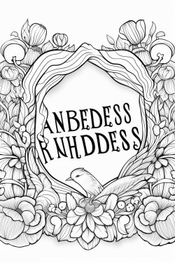 create an adult coloring page around the word kindness with an empty rounded rectangle at the bottom for text later