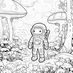 an astronaut exploring a magical forest