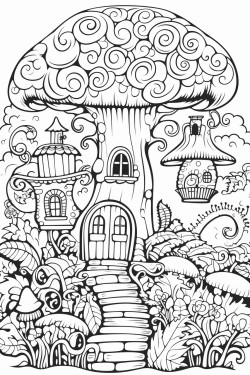 a cute enchanted forest  coloring bookvector white background black and white black drawing