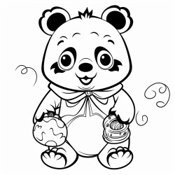 le panda deguis en clown mange du bambou