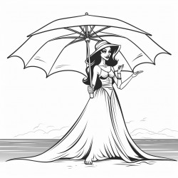 female vampire in bikini lyingunder umbrella at the beach