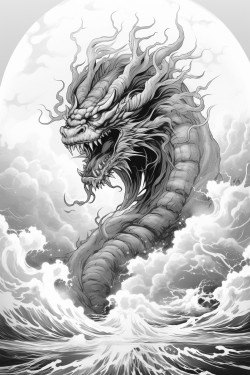 palm tree beach ominous storm tornado with dragons