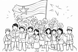 soldiers and people held vietnamese flags and flowers everywhere