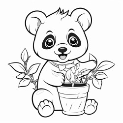 oso panda con tallo de planta