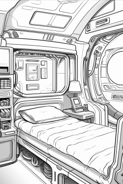 space ship cabin c bed with screens with desk space futuristic detail