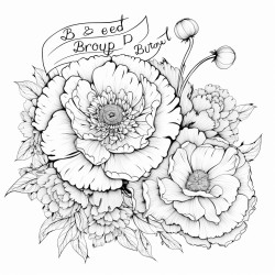 a peony flower surrounded by daisies with the words to color in you are beautiful