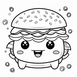 colouring book for adults a cute kawaii burger low detail thick lines no shading black and white marker line