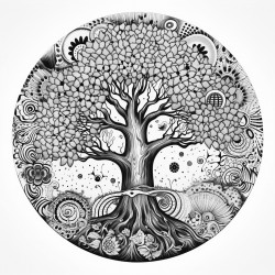 tree mandalas pattern highly detailed black outline no greyscale zentagle art on roots