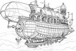 steampunk airship in the sky
