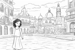 a mexican plaza with little girl