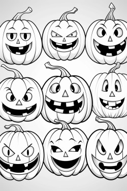 draw a variety of pumpkins with different facial expressionshappy silly spooky and surprised