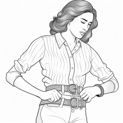 create an image of a woman putting on a belt background detailed and decorative