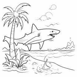 tropical island shark palm tree