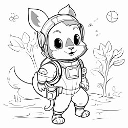 a squirrel in a spacesuit exploring a tree