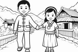hmong boy holding his moms hand