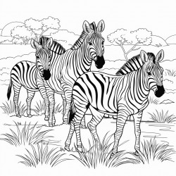 a group of zebras grazing on the lush grass