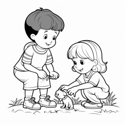 a 3 year old boy helping a girl