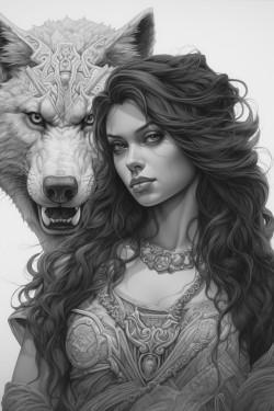 a badass tatted woman posing with her beautiful fierce black wolf