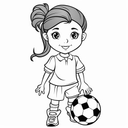 outline girl with ponytail wearing soccer uniform playing soccer