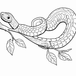 un serpent enroul sur une branche avec quelques feuilles