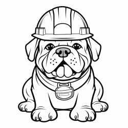 an english bulldog wearing a hard hat and construction vest