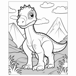 create a blackandwhite a4 coloring book with single dinosaurs and simple colorable vegetation in portrait format